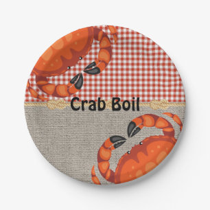 Burlap and Red Gingham Crab Boil Party Papieren Bordje