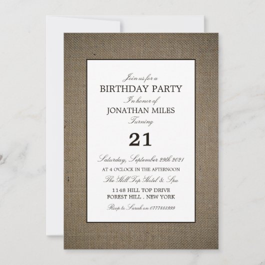 Burlap and Wood, Rustic Birthday Kaart (Voorkant)