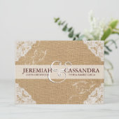 Burlap Antiek White Lace Wedding Invitation Kaart (Staand voorkant)