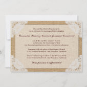 Burlap Antiek White Lace Wedding Invitation Kaart (Achterkant)