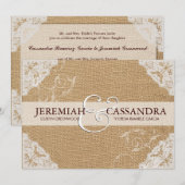 Burlap Antiek White Lace Wedding Invitation Kaart (Voorkant / Achterkant)