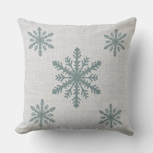 Burlap Aqua Snowflake/Reindeer Kerstmis Pillow Kussen (Voorkant)