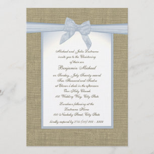 Burlap Baby Blue Christening Kaart