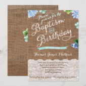 Burlap Baptism en Birthday uitnodigingen voor jong (Voorkant / Achterkant)