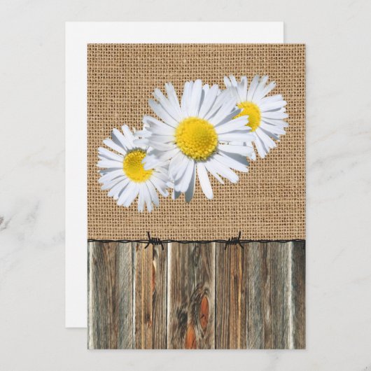 Burlap Barnwood Barbed Wire en Daisies Invite Kaart (Voorkant / Achterkant)