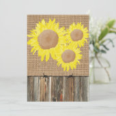 Burlap Barnwood Barbed Wire en Sunflower Invite Kaart (Staand voorkant)