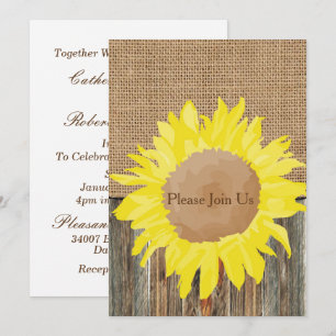 Burlap Barnwood en Sunflower Invitation Sjabloon Kaart