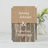 Burlap Barnwood Prikkeldraad uitnodiging (Staand voorkant)