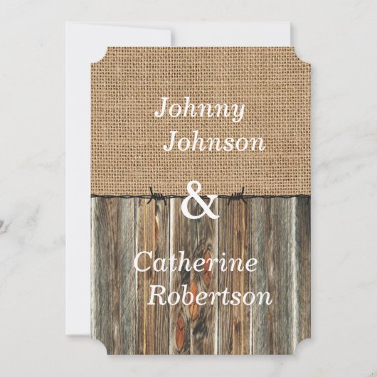 Burlap Barnwood Prikkeldraad uitnodiging (Voorkant)