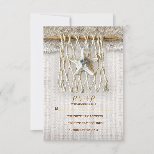 BURLAP BEACH BRUILOFT RSVP KAARTEN KAARTJE (Voorkant)