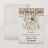 BURLAP BEACH BRUILOFT RSVP KAARTEN KAARTJE (Voorkant / Achterkant)