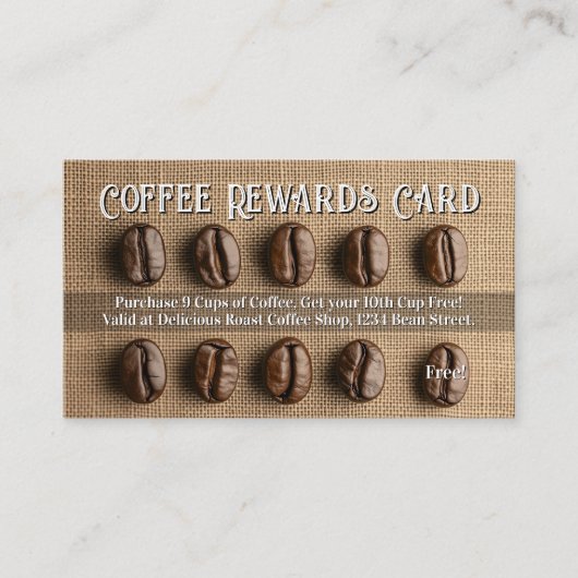 Burlap Bean Coffee Shop Rewards Loyalty Punch Card Visitekaartje (Voorkant)