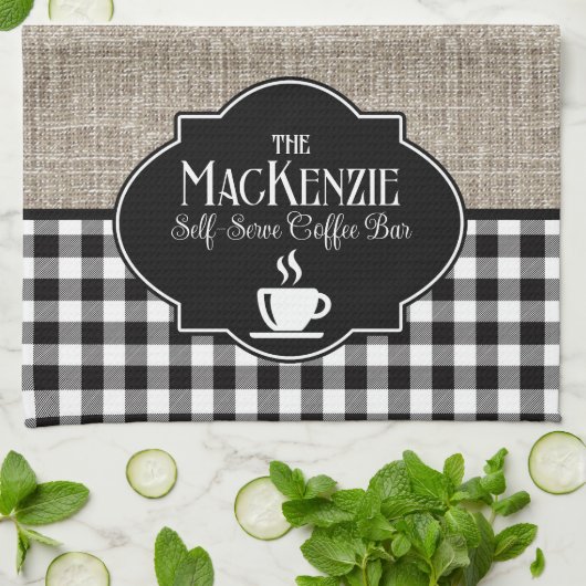 Burlap Black Buffalo Check gepersonaliseerd Theedoek (Gevouwen)