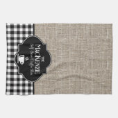 Burlap Black Buffalo Check gepersonaliseerd Theedoek (Horizontaal)