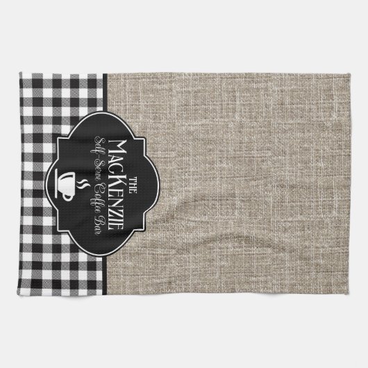 Burlap Black Buffalo Check gepersonaliseerd Theedoek (Horizontaal)