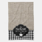 Burlap Black Buffalo Check gepersonaliseerd Theedoek (Verticaal)