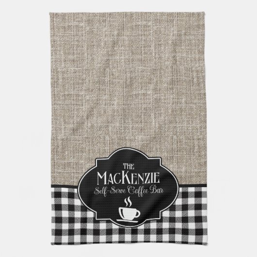Burlap Black Buffalo Check gepersonaliseerd Theedoek (Verticaal)