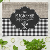 Burlap Black Buffalo Check gepersonaliseerd Theedoek (Gevouwen)