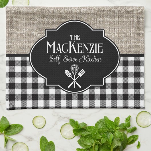 Burlap Black Buffalo Check gepersonaliseerd Theedoek (Gevouwen)