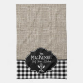 Burlap Black Buffalo Check gepersonaliseerd Theedoek (Verticaal)