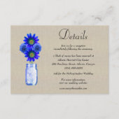 Burlap Blauw Bloemen Mason Jar Bruiloft Details Informatiekaartje (Voorkant)