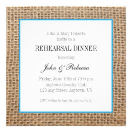 Burlap & Blue bruiloft repetitie diner 13,3x13,3 Vierkante Uitnodiging Kaart