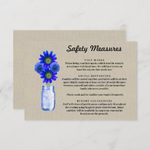 Burlap Blue Floral Mason Jar Safety Measures Informatiekaartje