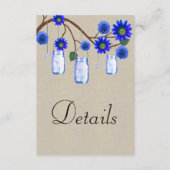 Burlap Blue Floral Mason Jars Wedding Details Informatiekaartje (Voorkant)