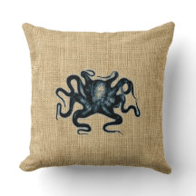 Burlap Blue Kraken Octopus Sealife Design