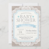 Burlap Blue & Lace Baby shower Invitation Kaart (Voorkant)