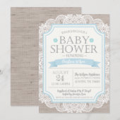 Burlap Blue & Lace Baby shower Invitation Kaart (Voorkant / Achterkant)
