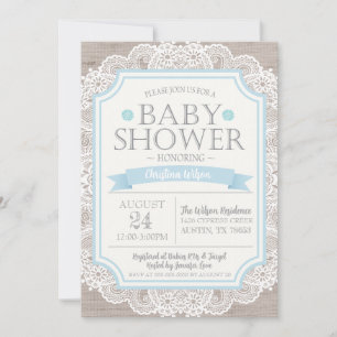 Burlap Blue & Lace Baby shower Invitation Kaart