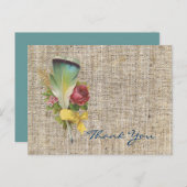 Burlap Boho Feather Wildflower Bohemian Bedankt Briefkaart (Voorkant / Achterkant)
