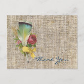 Burlap Boho Feather Wildflower Bohemian Bedankt Briefkaart (Voorkant)