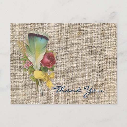 Burlap Boho Feather Wildflower Bohemian Bedankt Briefkaart (Voorkant)