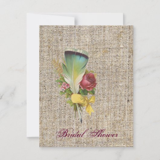 burlap boho vether wildflower boheiemische bruilof kaart (Voorkant)
