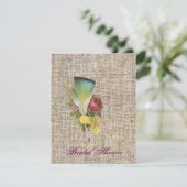 burlap boho vether wildflower boheiemische bruilof kaart (Staand voorkant)