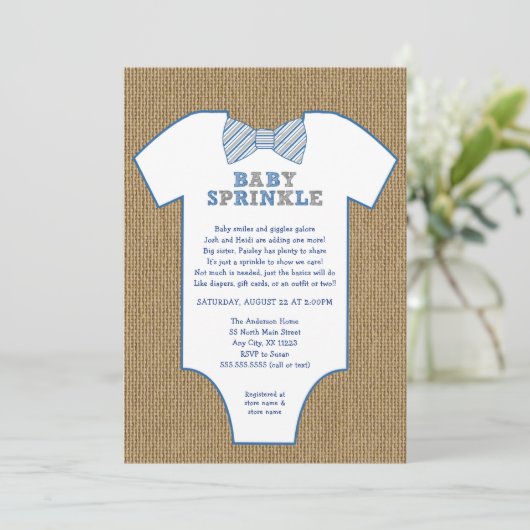 Burlap Bow Stropdas Undershirt boy Baby Sprinkle Kaart (Staand voorkant)