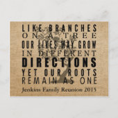 Burlap Branches Tree Family Reunion Invitation Uitnodiging Briefkaart (Voorkant)
