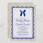 Burlap Bridal Shower-uitnodigingen van Navy Blue C Kaart (Voorkant / Achterkant)