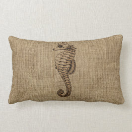 Burlap Bronze Seahorse Illustratie Sealife Design Kussen