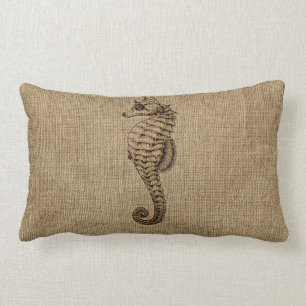 Burlap Bronze Seahorse Illustratie Sealife Design Kussen