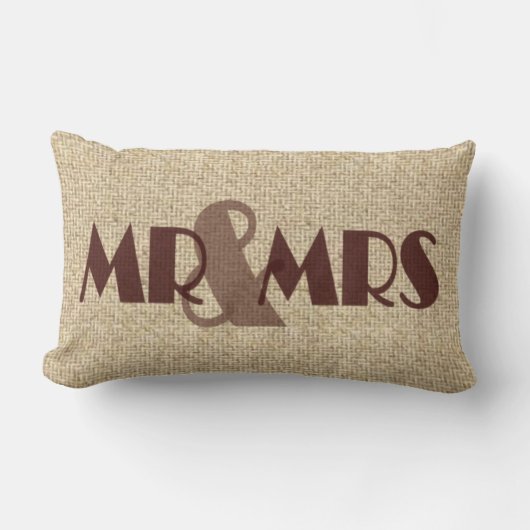 Burlap brown de heer mrs bruiloft decoratieve kuss kussen (Voorkant)