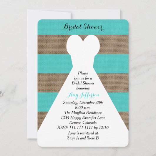 Burlap bruids douche uitnodigingen - Turquoise (Voorkant)