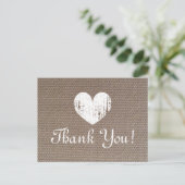 Burlap bruiloft bedankkaarten met rustiek hart briefkaart (Staand voorkant)