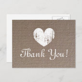 Burlap bruiloft bedankkaarten met rustiek hart briefkaart (Voorkant / Achterkant)