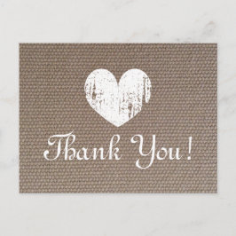 Burlap bruiloft bedankkaarten met rustiek hart briefkaart