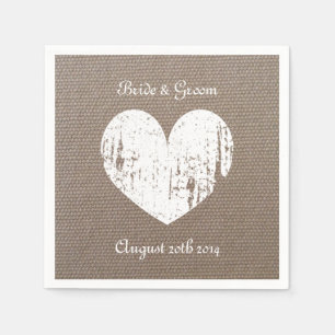 Burlap bruiloft servetten met rustieke hart
