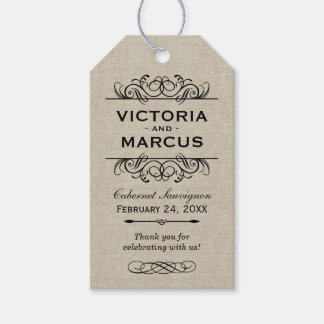 Burlap Bruiloft Wijnfles Monogram Favor Tags Cadeaulabel