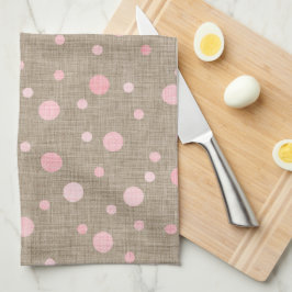 BURLAP BRUIN MET TINTEN VAN ROZE POLKA STIPPEN THEEDOEK